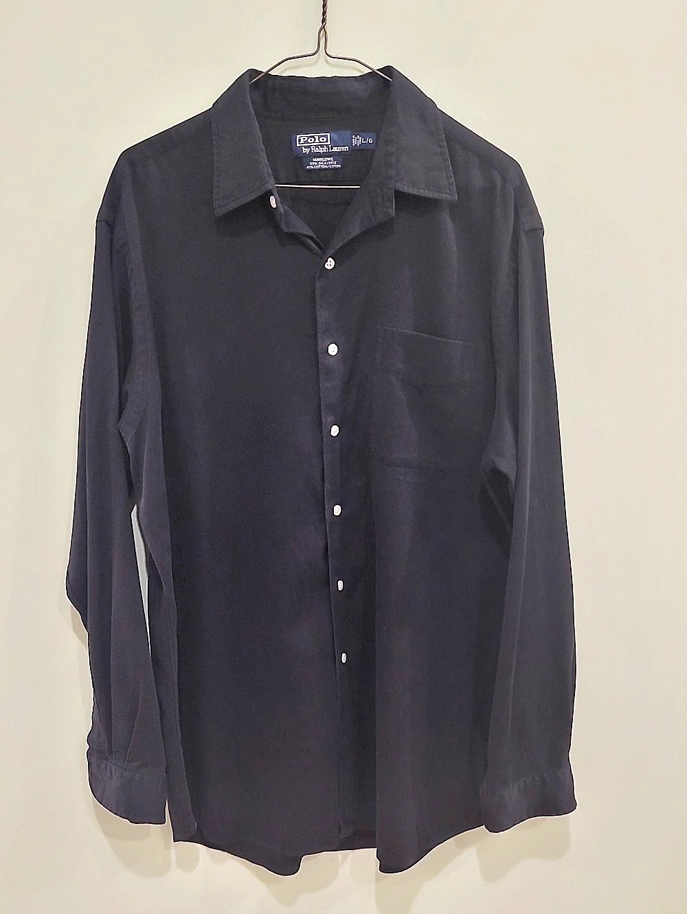 Polo by Ralph Lauren Marlowe Black Silk Cotton Button Down. 90's Vintage Size L